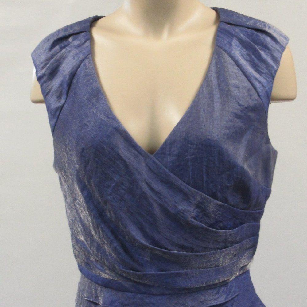 ADRIANA PAPELL Sleeveless V-Neck Faux Wrap Tiered Ruffle Dress Sz 12 Knee Length - Picture 2 of 15